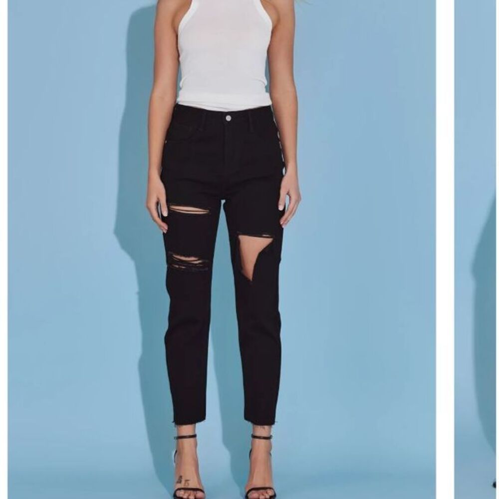 English Factory Black Destroyed Mom Jeans